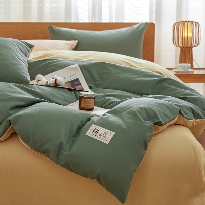 91家纺网 家纺一手货源 找家纺 恋人优选 2026新款40支13070全棉纯棉四件套 草绿+米色