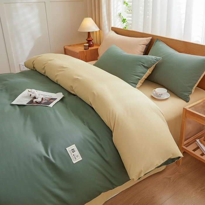 91家纺网 家纺一手货源 找家纺 恋人优选 2026新款40支13070全棉纯棉四件套 草绿+米色