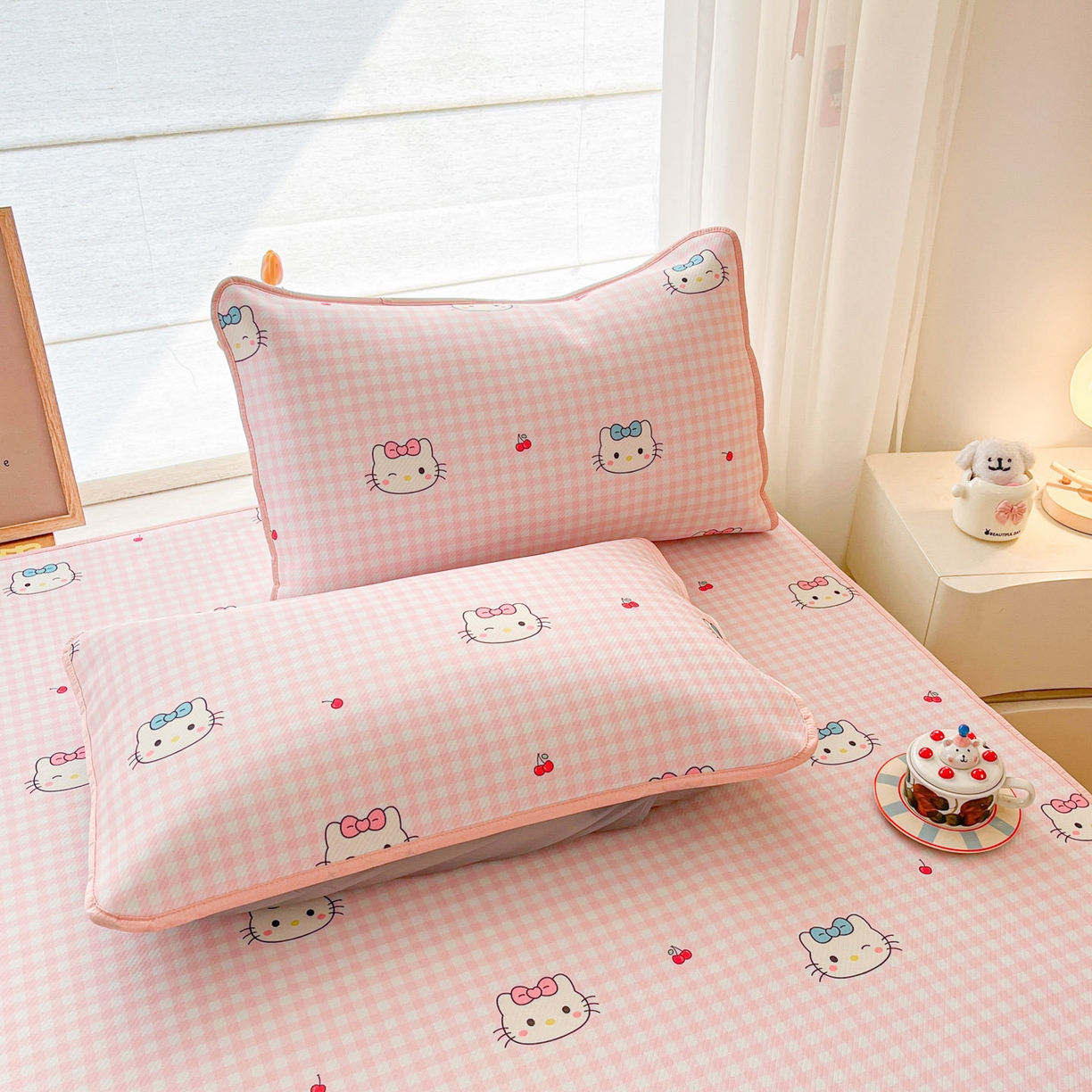 91家纺网 家纺一手货源 找家纺 川悦生活 2026新款小阪冰丝冰丝数码印花凉席大床 席樱桃小奶喵