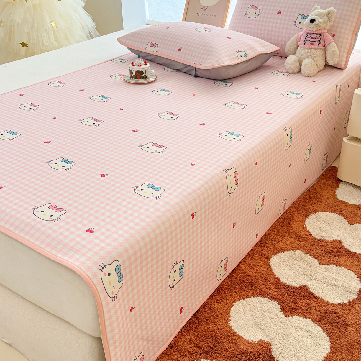 91家纺网 家纺一手货源 找家纺 川悦生活 2026新款小阪冰丝冰丝数码印花凉席大床 席樱桃小奶喵