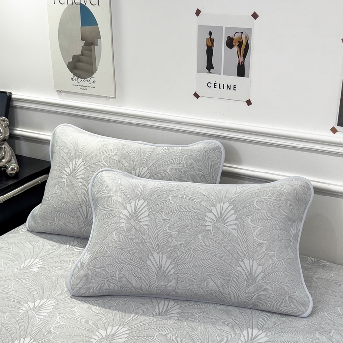 91家纺网 家纺一手货源 找家纺 倾慕 2026新款提花凉感凉席床笠款三件套系列 清风雅韵灰床笠款