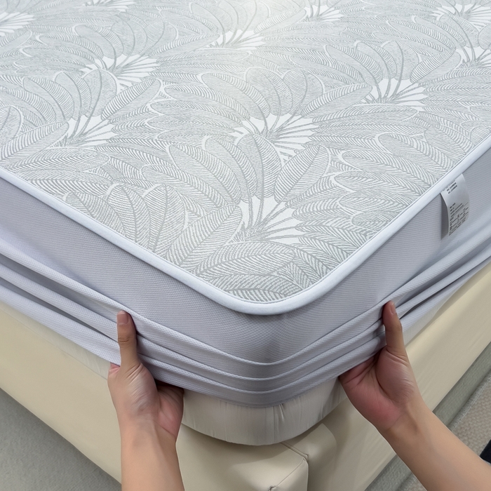 91家纺网 家纺一手货源 找家纺 倾慕 2026新款提花凉感凉席床笠款三件套系列 清风雅韵灰床笠款