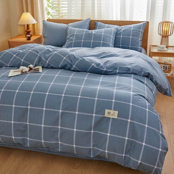 91家纺网 家纺一手货源 找家纺 恋人优选 2026新款40支13070全棉纯棉四件套 海蓝格