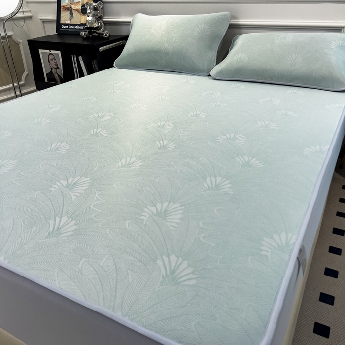 91家纺网 家纺一手货源 找家纺 倾慕 2026新款提花凉感凉席床笠款三件套系列 清风雅韵绿床笠款