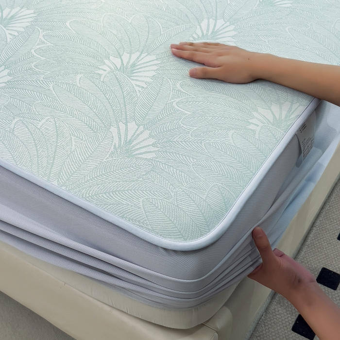 91家纺网 家纺一手货源 找家纺 倾慕 2026新款提花凉感凉席床笠款三件套系列 清风雅韵绿床笠款