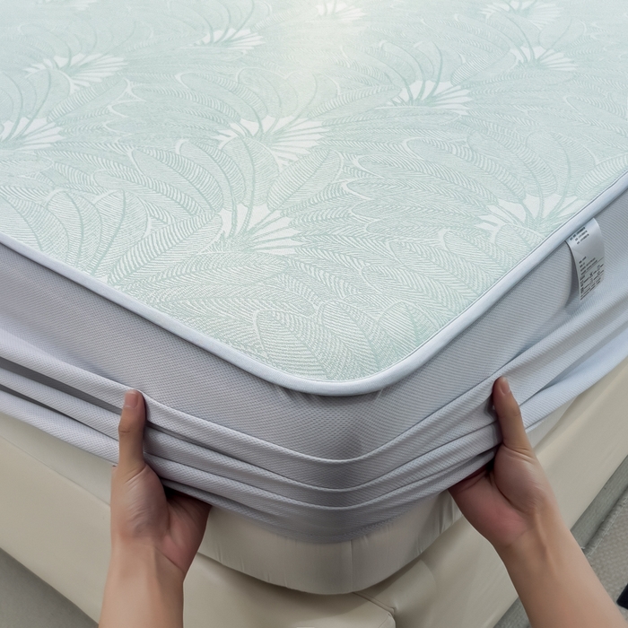 91家纺网 家纺一手货源 找家纺 倾慕 2026新款提花凉感凉席床笠款三件套系列 清风雅韵绿床笠款