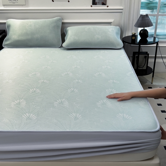 倾慕 2026新款提花凉感凉席床笠款三件套系列 清风雅韵绿床笠款