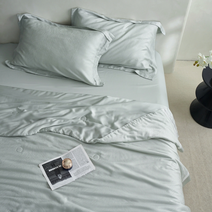 91家纺网 家纺一手货源 找家纺 丽笙被芯 2026春夏新款A类兰精天丝提花夏被夏凉被空调被（老款延续） 耳鱼青