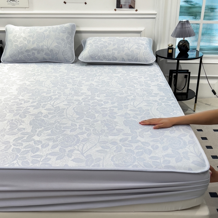 倾慕 2026新款提花凉感凉席床笠款三件套系列 情意浓蓝床笠款