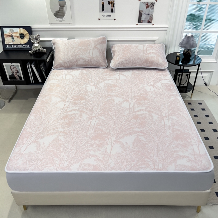 91家纺网 家纺一手货源 找家纺 倾慕 2026新款提花凉感凉席床笠款三件套系列 森林奇境粉床笠款