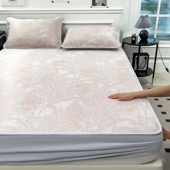 倾慕 2026新款提花凉感凉席床笠款三件套系列 森林奇境粉床笠款