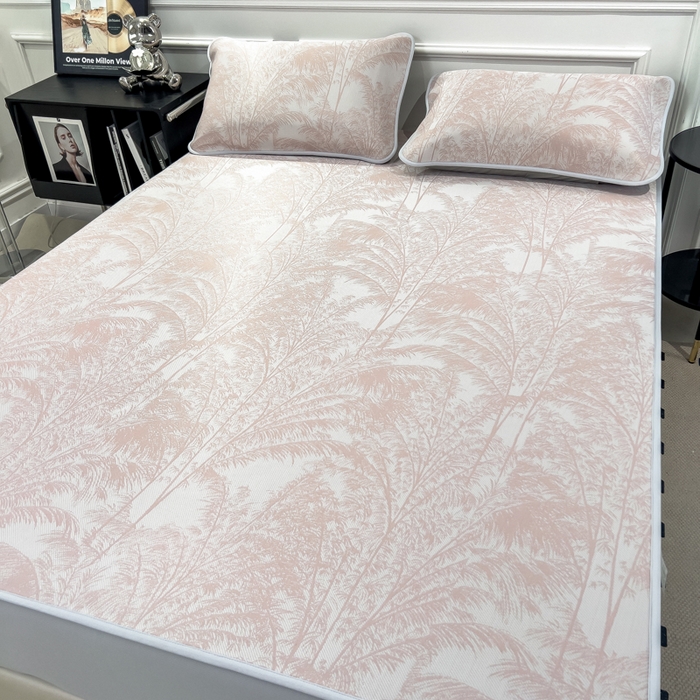 91家纺网 家纺一手货源 找家纺 倾慕 2026新款提花凉感凉席床笠款三件套系列 森林奇境粉床笠款