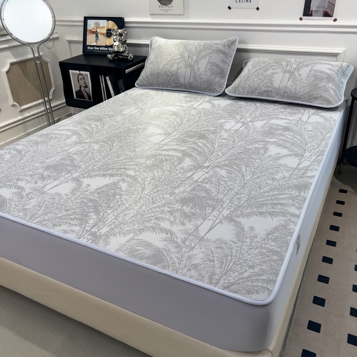 91家纺网 家纺一手货源 找家纺 倾慕 2026新款提花凉感凉席床笠款三件套系列 森林奇境灰床笠款