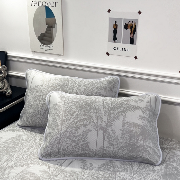 91家纺网 家纺一手货源 找家纺 倾慕 2026新款提花凉感凉席床笠款三件套系列 森林奇境灰床笠款