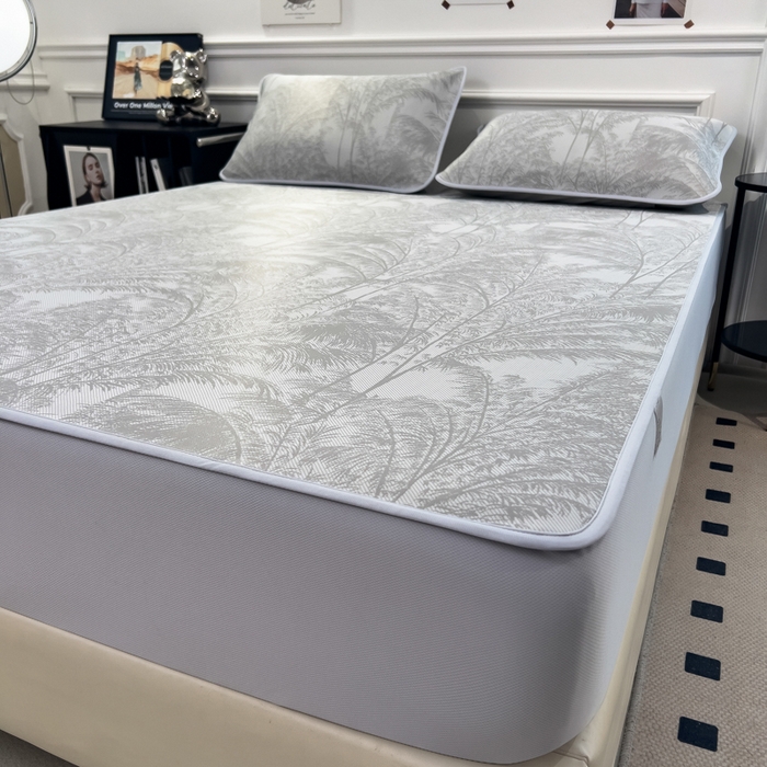 91家纺网 家纺一手货源 找家纺 倾慕 2026新款提花凉感凉席床笠款三件套系列 森林奇境灰床笠款