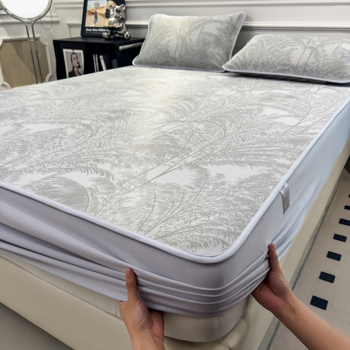 91家纺网 家纺一手货源 找家纺 倾慕 2026新款提花凉感凉席床笠款三件套系列 森林奇境灰床笠款