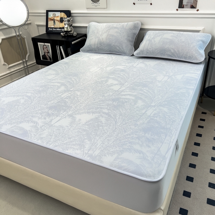 91家纺网 家纺一手货源 找家纺 倾慕 2026新款提花凉感凉席床笠款三件套系列 森林奇境蓝床笠款