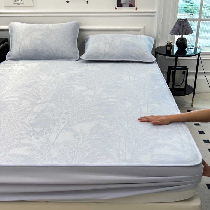 倾慕 2026新款提花凉感凉席床笠款三件套系列 森林奇境蓝床笠款