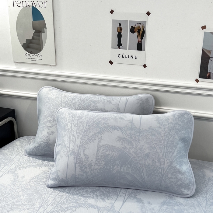 91家纺网 家纺一手货源 找家纺 倾慕 2026新款提花凉感凉席床笠款三件套系列 森林奇境蓝床笠款