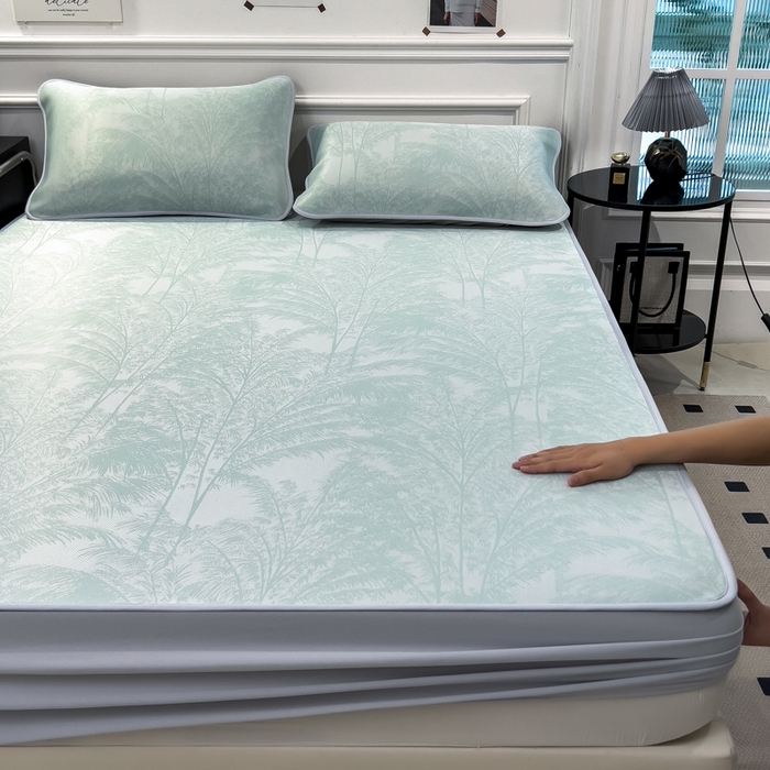 倾慕 2026新款提花凉感凉席床笠款三件套系列 森林奇境绿床笠款