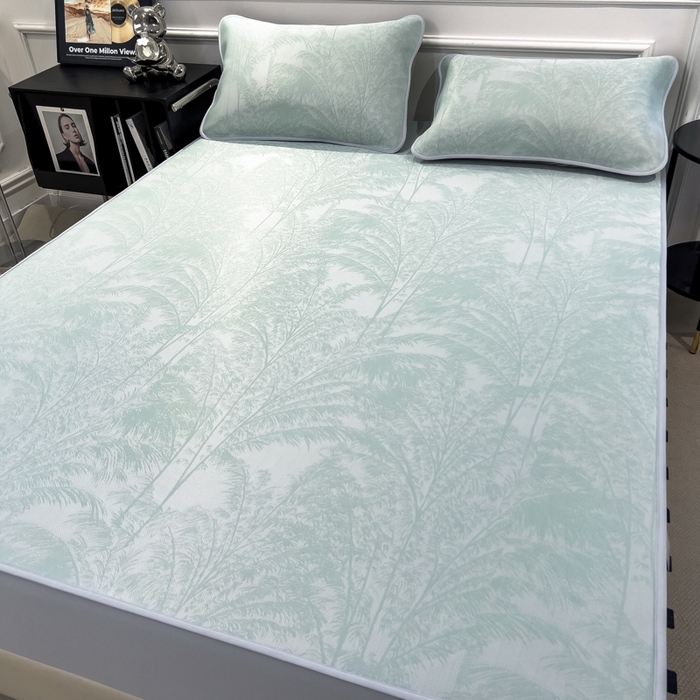 91家纺网 家纺一手货源 找家纺 倾慕 2026新款提花凉感凉席床笠款三件套系列 森林奇境绿床笠款