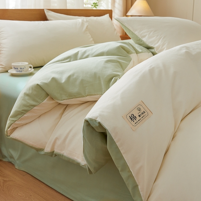 恋人优选 2026新款40支13070全棉纯棉四件套 米白+清绿