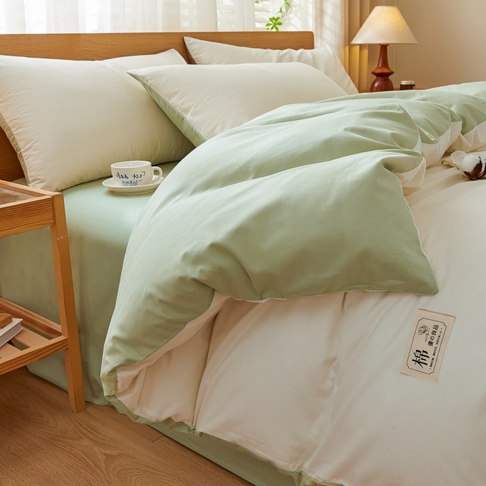 91家纺网 家纺一手货源 找家纺 恋人优选 2026新款40支13070全棉纯棉四件套 米白+清绿