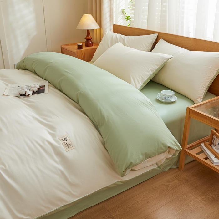 91家纺网 家纺一手货源 找家纺 恋人优选 2026新款40支13070全棉纯棉四件套 米白+清绿