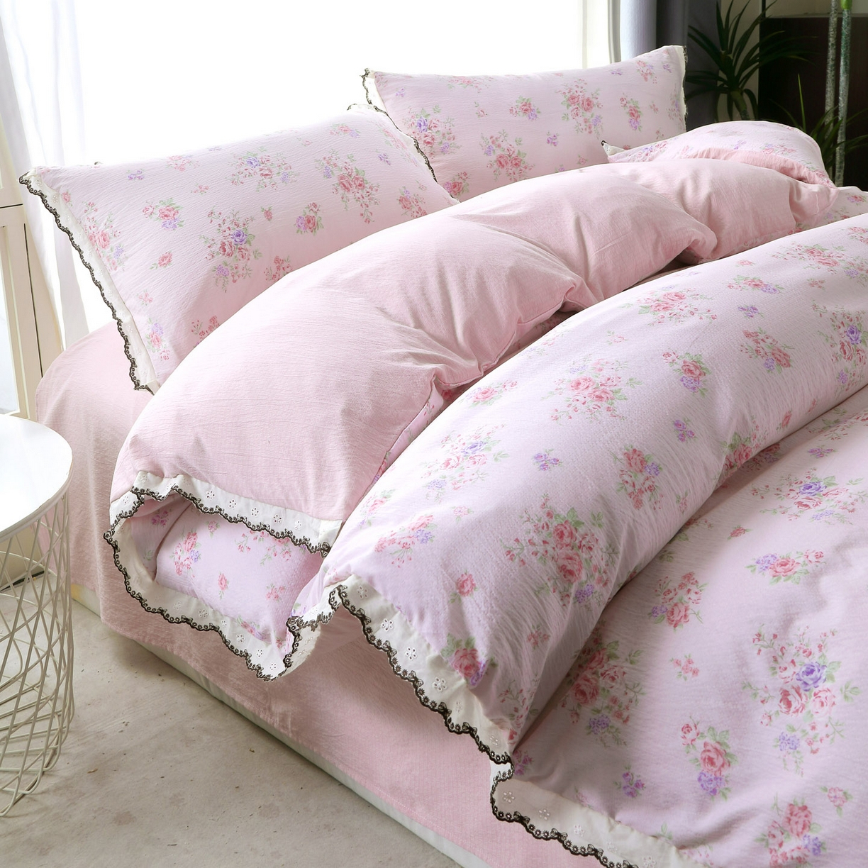 91家纺网 家纺一手货源 找家纺 （总）三悦四季 2026新款A类亚麻皱皱纱床笠双层纱床笠三件套四季款