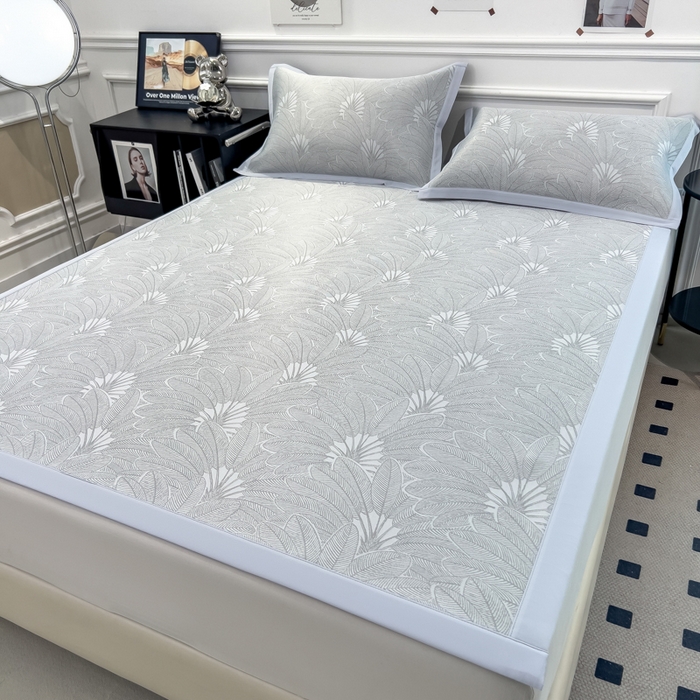 91家纺网 家纺一手货源 找家纺 倾慕 2026新款提花凉感凉席床席款三件套系列 清风雅韵灰床席款