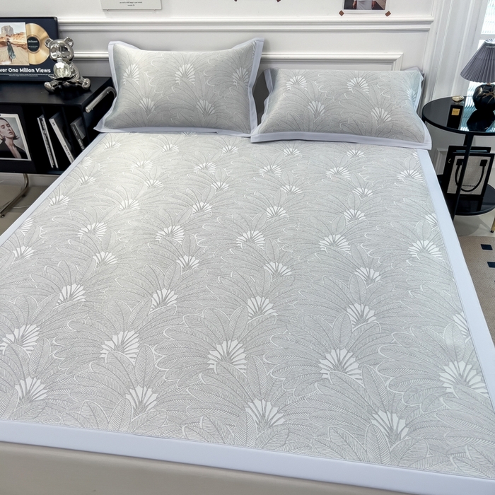 91家纺网 家纺一手货源 找家纺 倾慕 2026新款提花凉感凉席床席款三件套系列 清风雅韵灰床席款