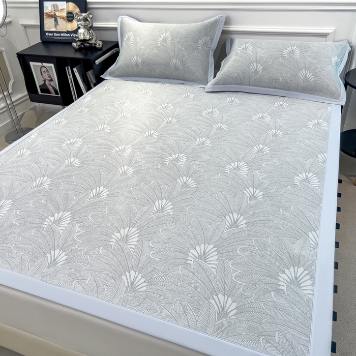 91家纺网 家纺一手货源 找家纺 倾慕 2026新款提花凉感凉席床席款三件套系列 清风雅韵灰床席款