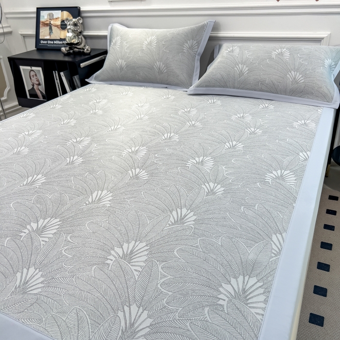 91家纺网 家纺一手货源 找家纺 倾慕 2026新款提花凉感凉席床席款三件套系列 清风雅韵灰床席款