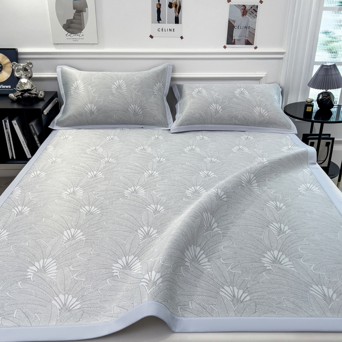 91家纺网 家纺一手货源 找家纺 倾慕 2026新款提花凉感凉席床席款三件套系列 清风雅韵灰床席款