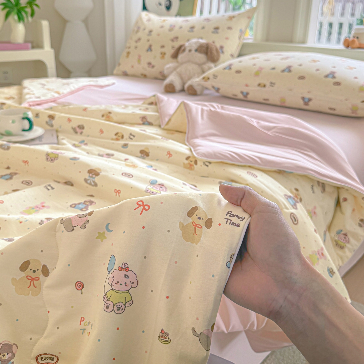 91家纺网 家纺一手货源 找家纺 万盛家纺 2026新款全棉锦氨凉感夏被夏凉被空调被 韩系小萌物