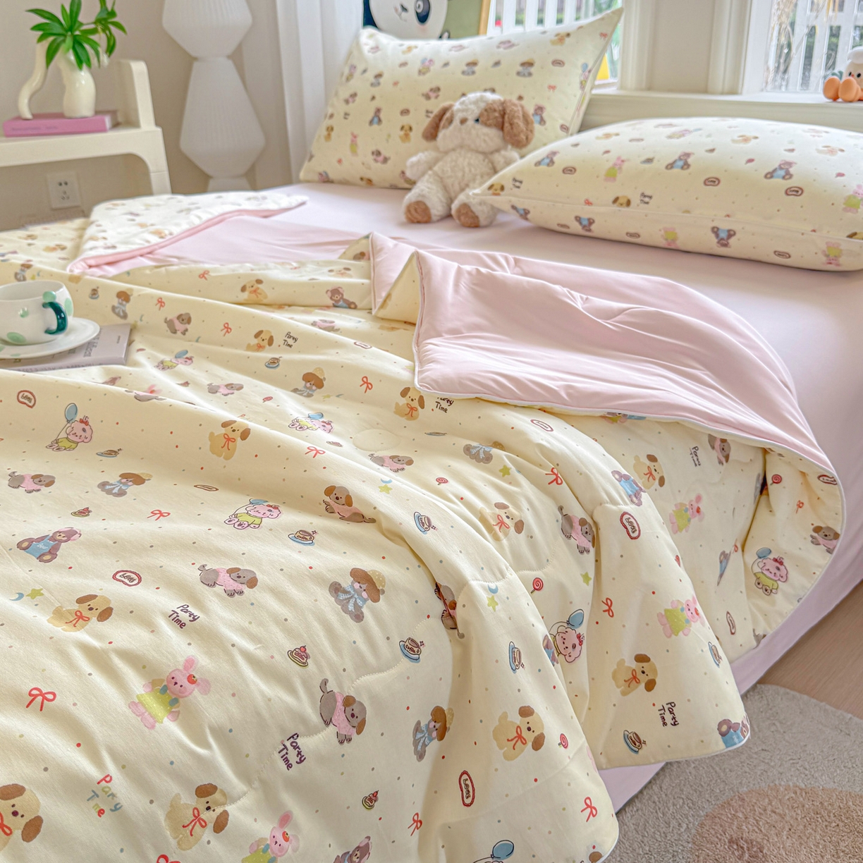 91家纺网 家纺一手货源 找家纺 万盛家纺 2026新款全棉锦氨凉感夏被夏凉被空调被 韩系小萌物