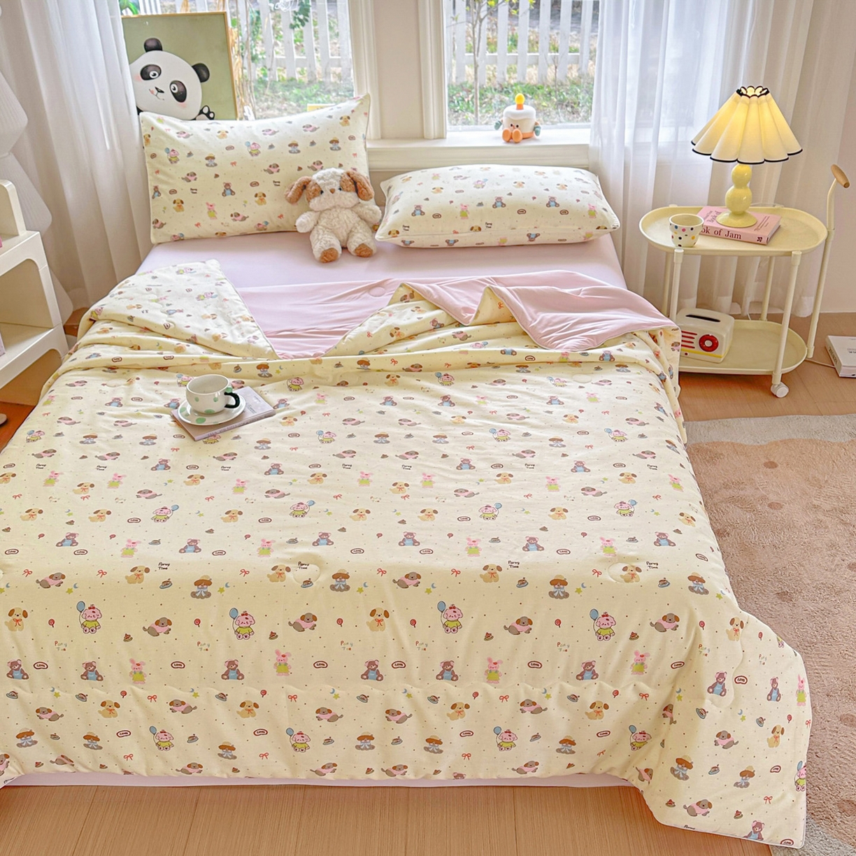 91家纺网 家纺一手货源 找家纺 万盛家纺 2026新款全棉锦氨凉感夏被夏凉被空调被 韩系小萌物