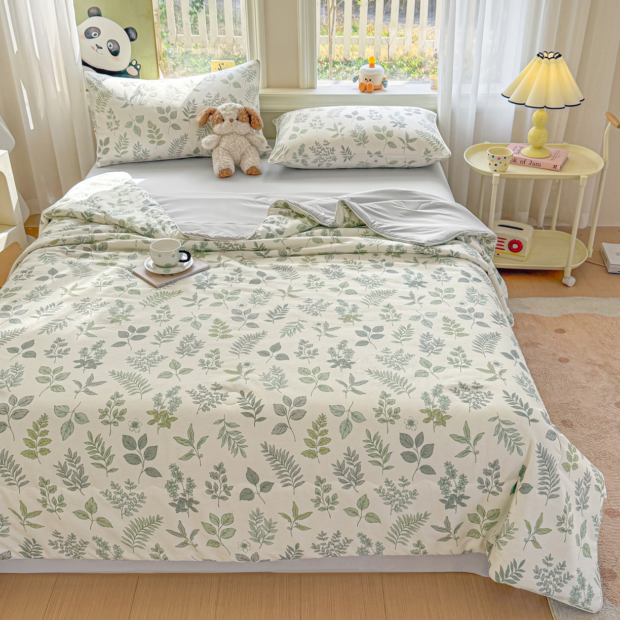 91家纺网 家纺一手货源 找家纺 万盛家纺 2026新款全棉锦氨凉感夏被夏凉被空调被 夏槿绿