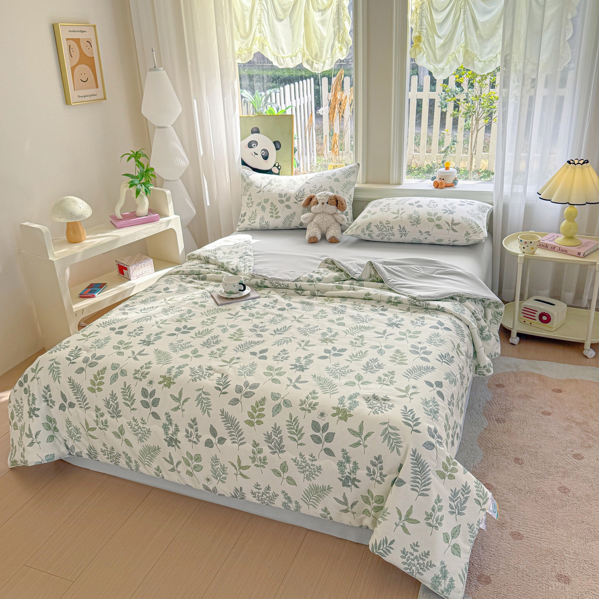 91家纺网 家纺一手货源 找家纺 万盛家纺 2026新款全棉锦氨凉感夏被夏凉被空调被 夏槿绿