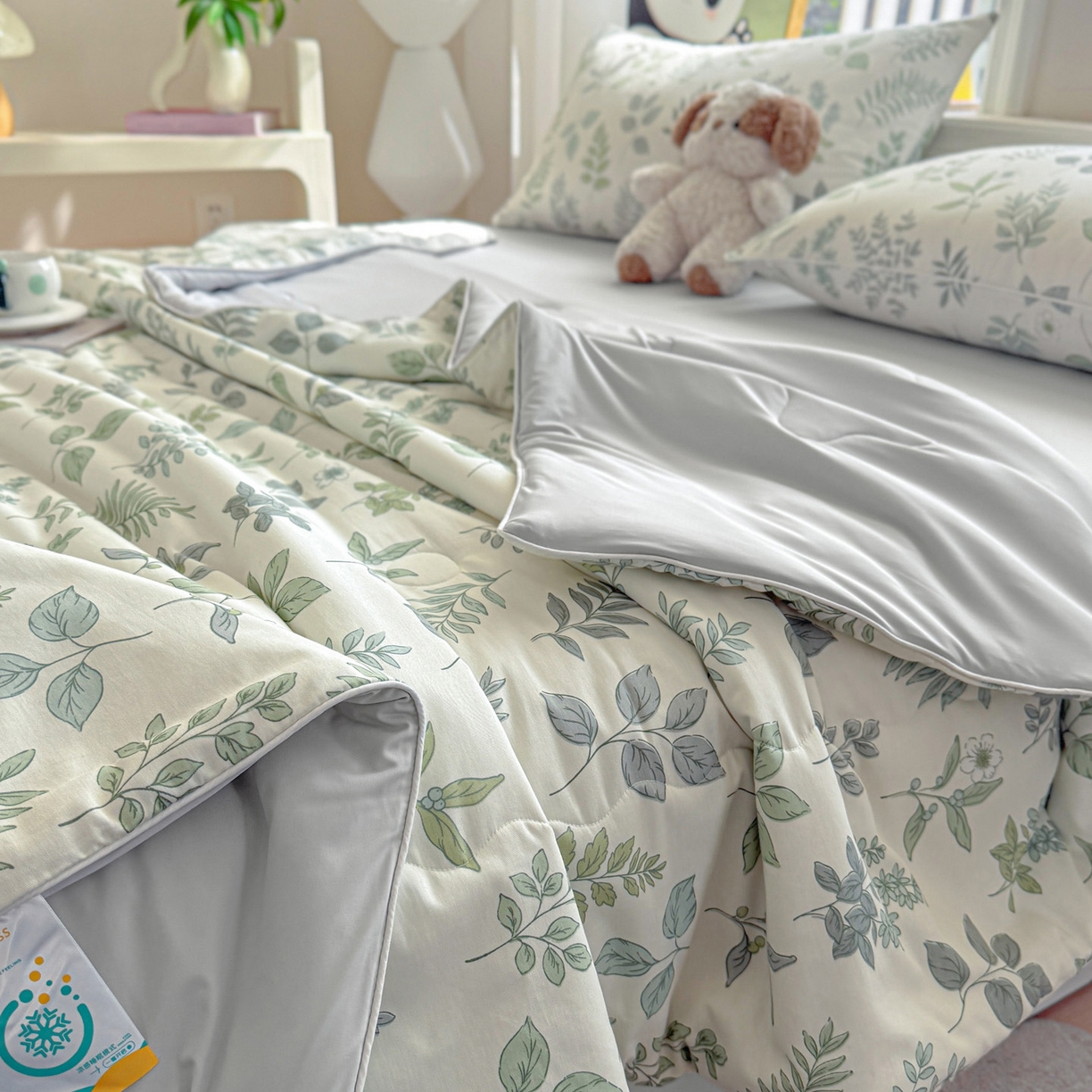 91家纺网 家纺一手货源 找家纺 万盛家纺 2026新款全棉锦氨凉感夏被夏凉被空调被 夏槿绿