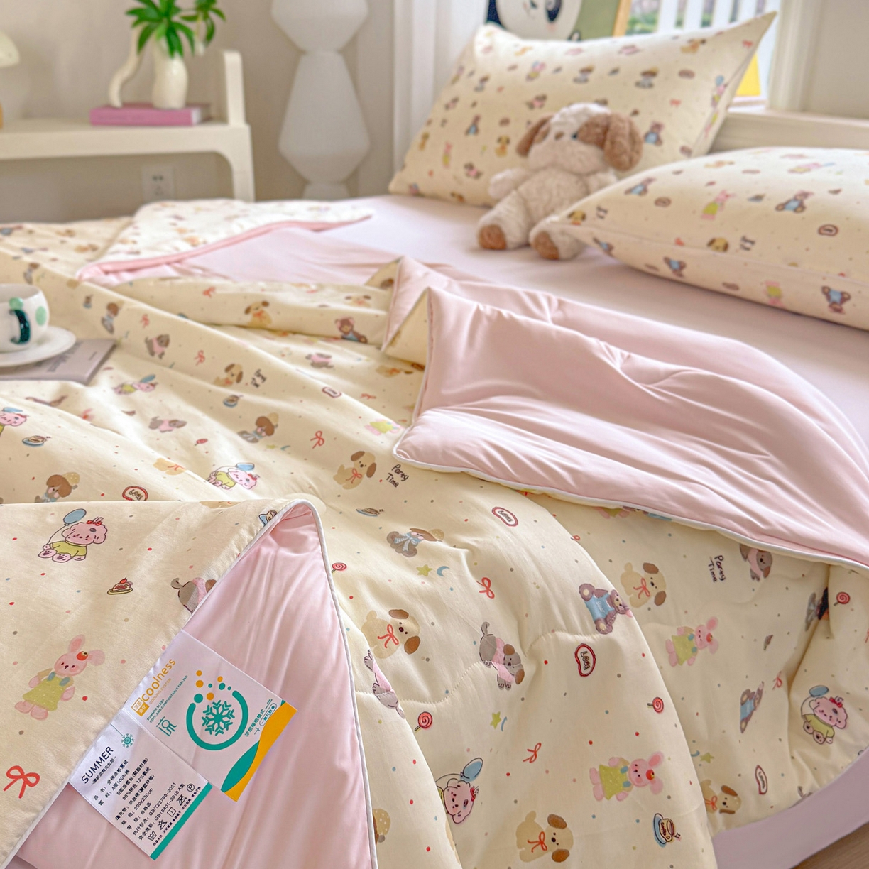 91家纺网 家纺一手货源 找家纺 万盛家纺 2026新款全棉锦氨凉感夏被夏凉被空调被 韩系小萌物