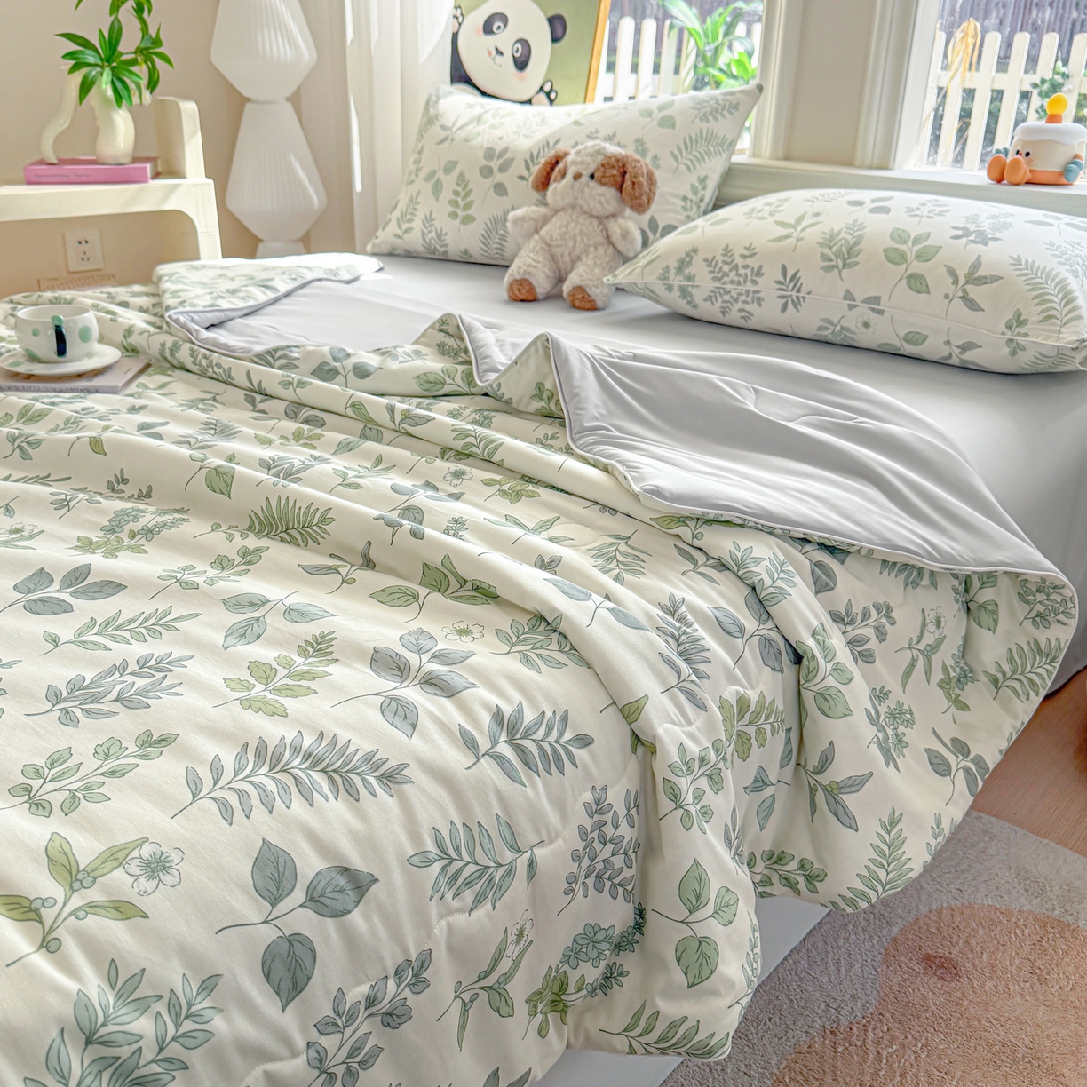 91家纺网 家纺一手货源 找家纺 万盛家纺 2026新款全棉锦氨凉感夏被夏凉被空调被 夏槿绿