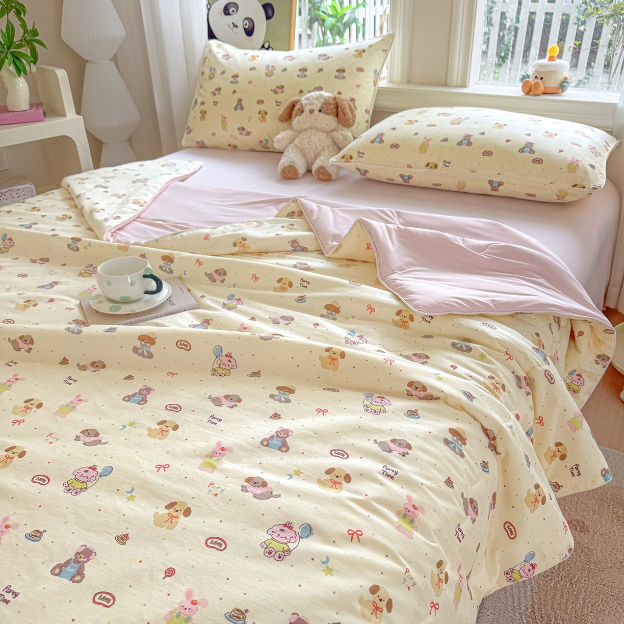 91家纺网 家纺一手货源 找家纺 万盛家纺 2026新款全棉锦氨凉感夏被夏凉被空调被 韩系小萌物