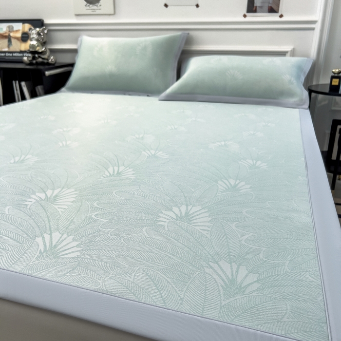 91家纺网 家纺一手货源 找家纺 倾慕 2026新款提花凉感凉席床席款三件套系列 清风雅韵绿床席款