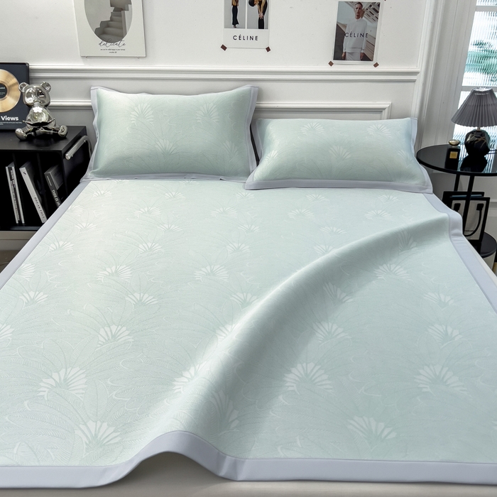 91家纺网 家纺一手货源 找家纺 倾慕 2026新款提花凉感凉席床席款三件套系列 清风雅韵绿床席款