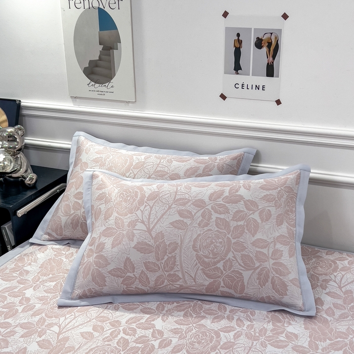 91家纺网 家纺一手货源 找家纺 倾慕 2026新款提花凉感凉席床席款三件套系列 情意浓粉床席款