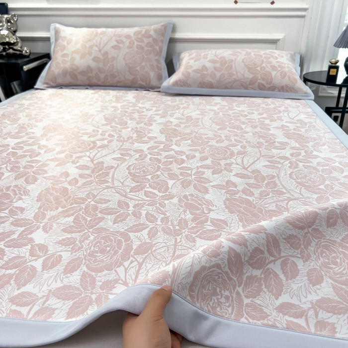 倾慕 2026新款提花凉感凉席床席款三件套系列 情意浓粉床席款