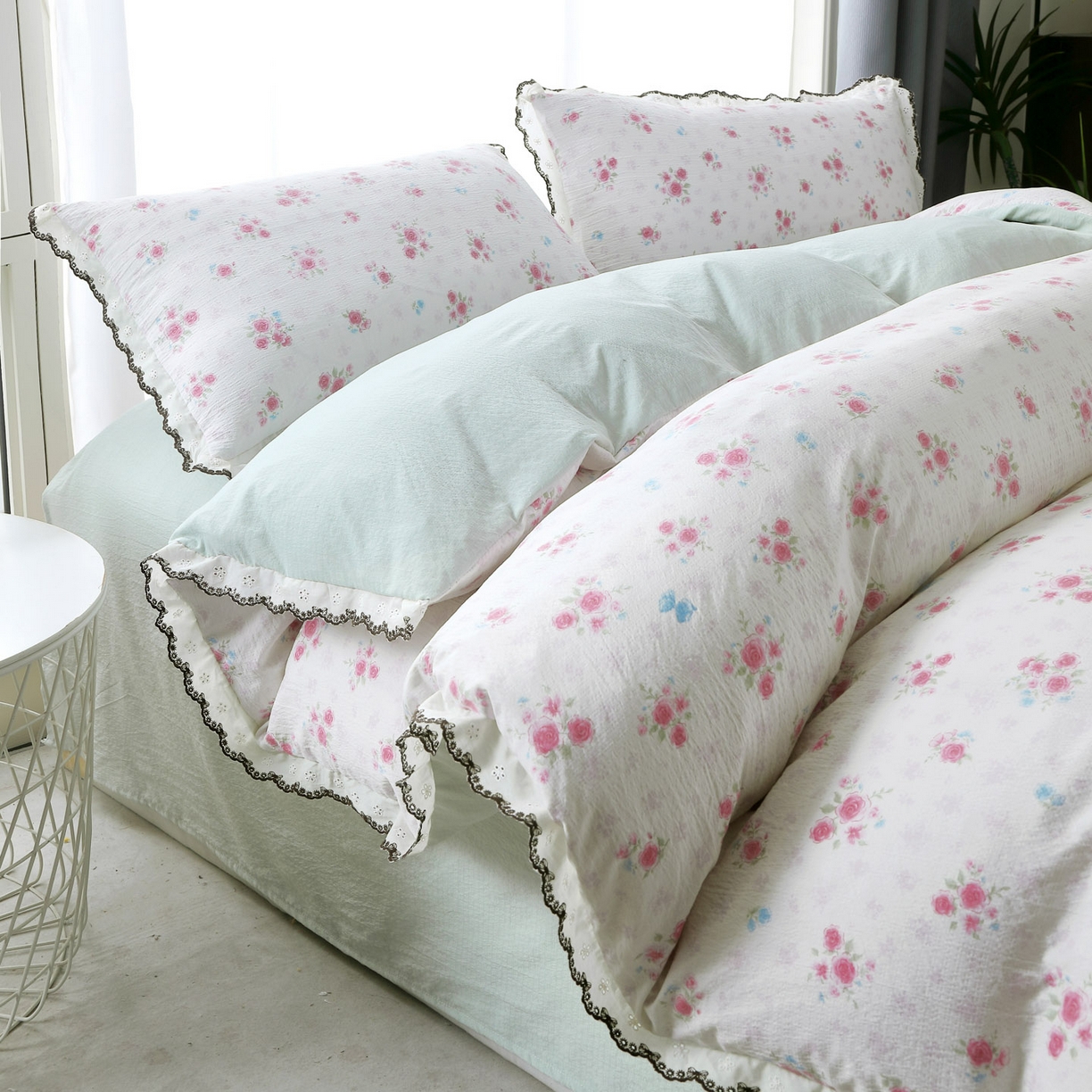 91家纺网 家纺一手货源 找家纺 （总）三悦四季 2026春夏新款小清新云感皱皱纱四件套