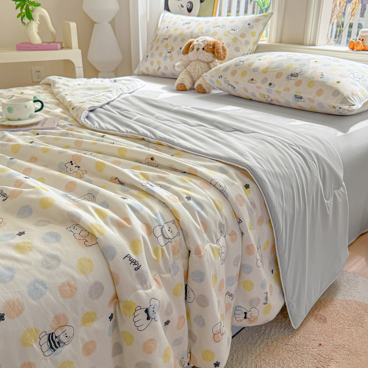 91家纺网 家纺一手货源 找家纺 万盛家纺 2026新款全棉锦氨凉感夏被夏凉被空调被 顽皮狗