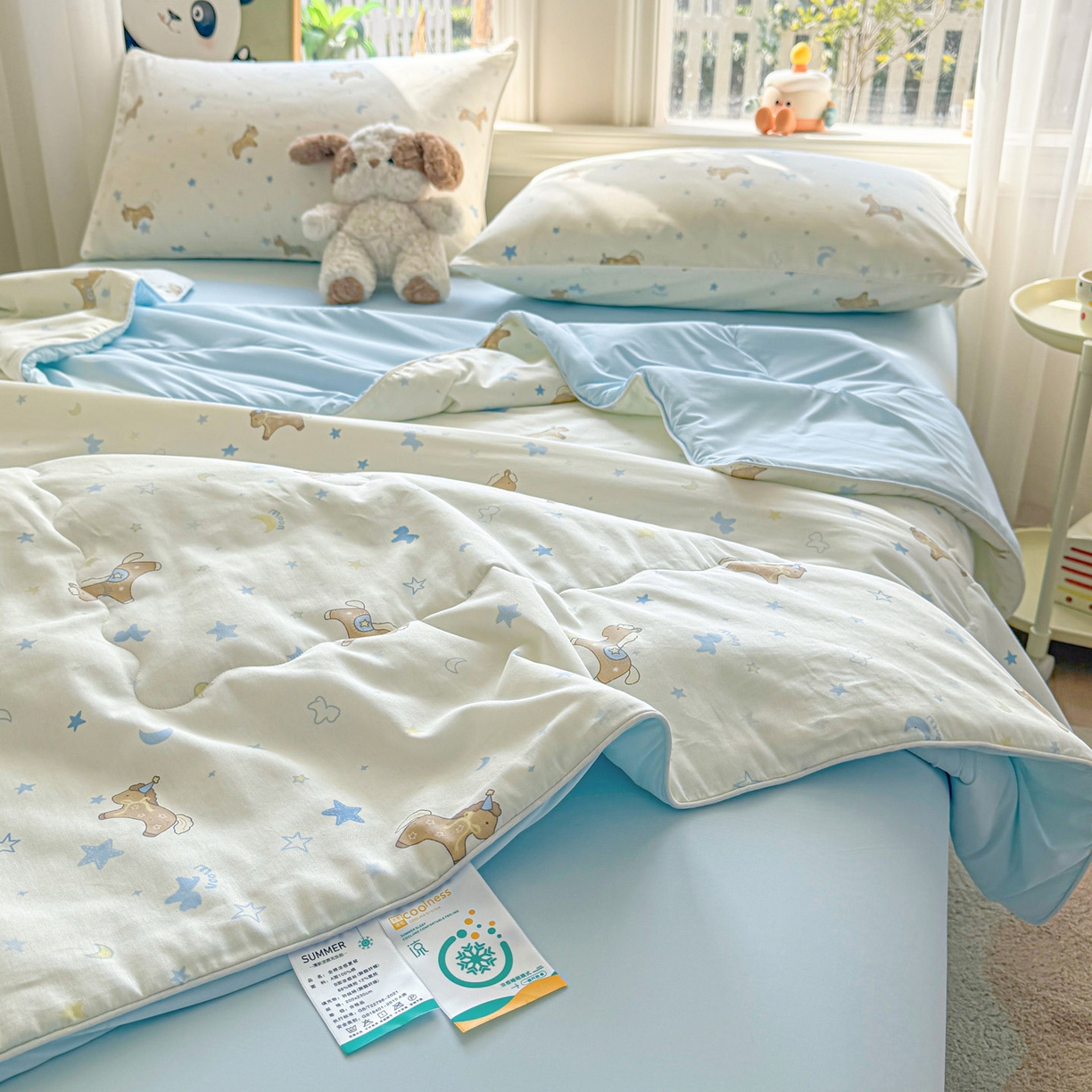 91家纺网 家纺一手货源 找家纺 万盛家纺 2026新款全棉锦氨凉感夏被夏凉被空调被 木马心愿